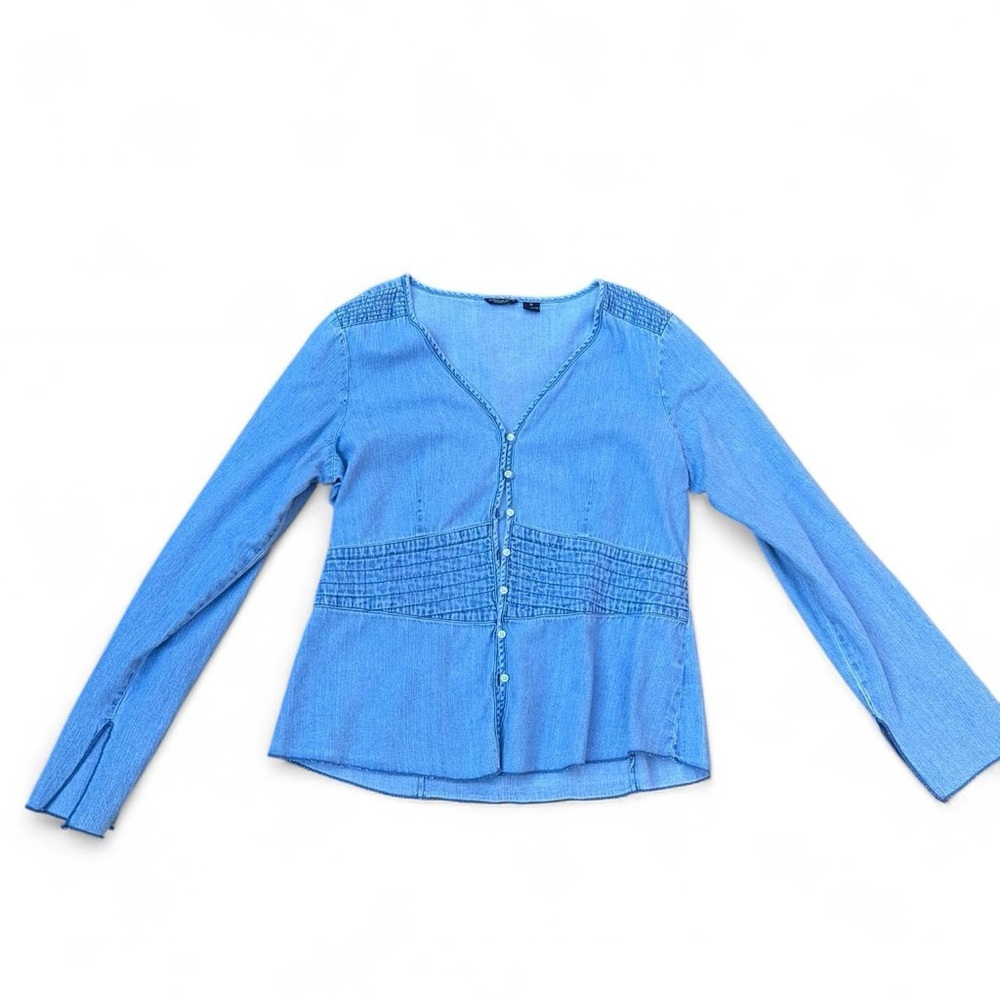 Blue denim button up top 100% cotton